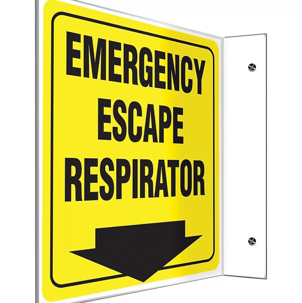 Accuform Emergency Escape Respirator Projection Sign, Black/Yellow, 8"H x 8"W (PSP478) Clearance