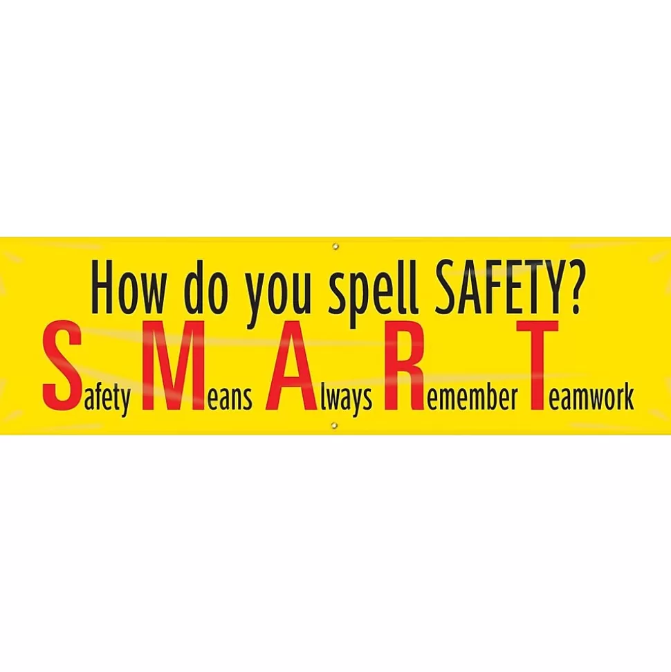 Accuform Motivational Safety Banner, HOW DO YOU SPELL SAFETY?, 28" x 8', Reinforced Vinyl (MBR931) Flash Sale