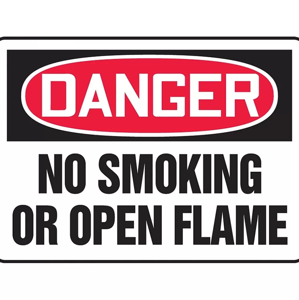 Accuform Safety Sign, DANGER NO SMOKING OR OPEN FLAME, 7" x 10", Plastic (MSMK120VP) Cheap