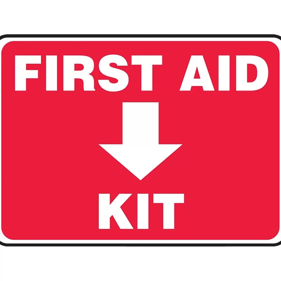 Accuform Safety Sign, First Aid Kit, 7" X 10", Adhesive Vinyl (MFSD506VS) Clearance