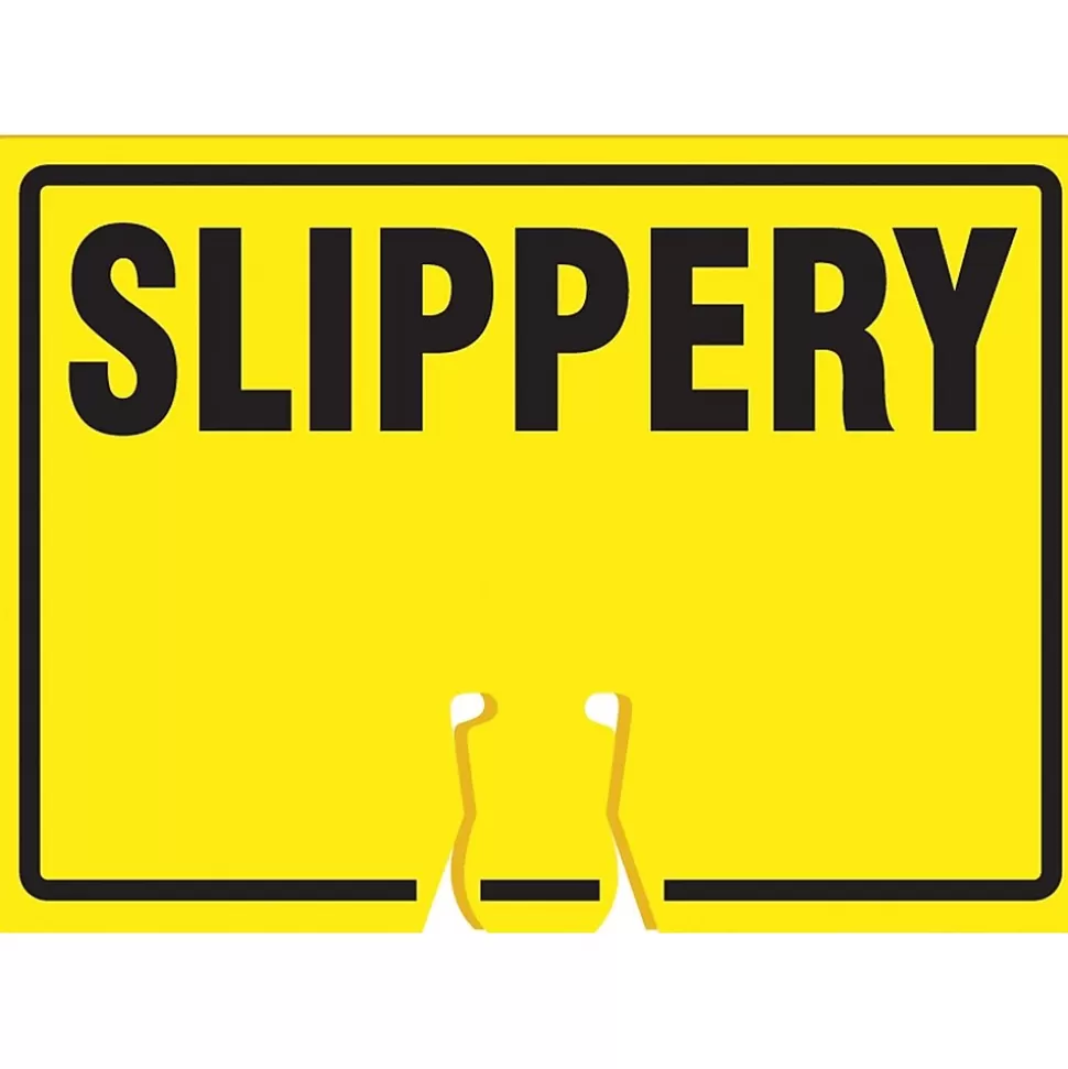 Accuform Traffic Cone Top Warning Sign, SLIPPERY, 10" x 14", Plastic (FBC729) Cheap