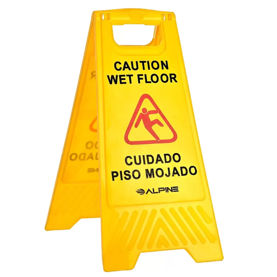Alpine Industries Wet Floor Sign, 24"H, Yellow, 5/Pack (499-5pk) Clearance