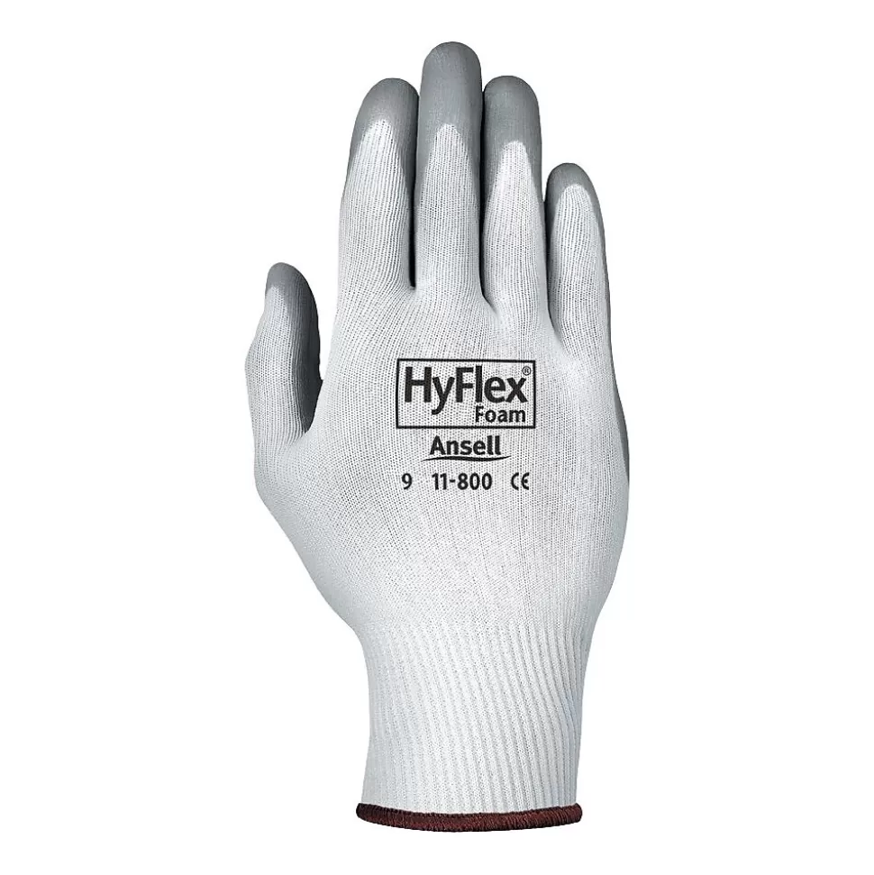 Ansell ® HyFlex® Coated Gloves, Foam Nitrile, Knit-Wrist Cuff, Size 7, White/Grey, 12 Pair/Box Clearance