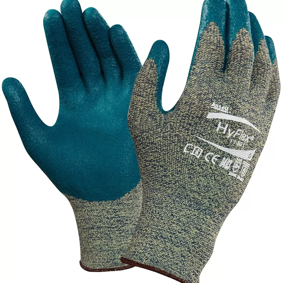 Ansell HyFlex DuPont™ Kevlar Lining Foam Nitrile Cut Resistant Gloves, Green/Blue, Size 9 (11-501-09) Shop