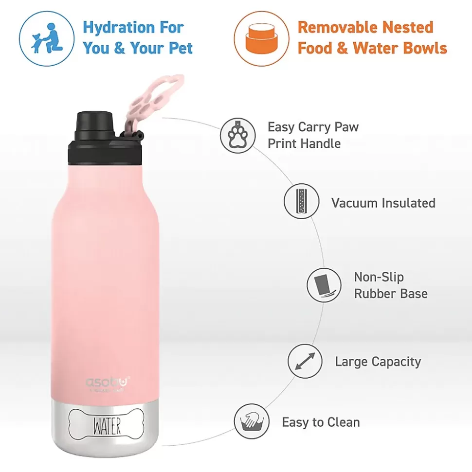 ASOBU Buddy 3-in-1 Water Bottle with Removable Dog Bowl & Food Compartment, 32 oz., Pink (SDB2) Store