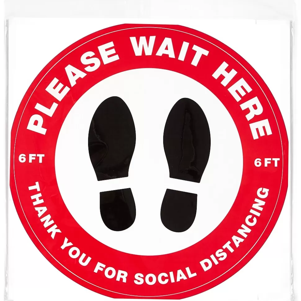 Avery Directional "Please Wait Here" Preprinted Floor Decals, 10.5" Diameter, White/Red, 5/Pack (83090) New