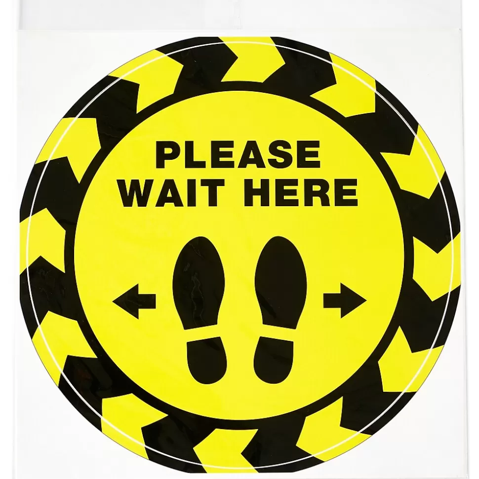 Avery Directional "Please Wait Here" Preprinted Floor Decals, 10.5" Diameter, Yellow/Black, 5/Pack (83020) Cheap