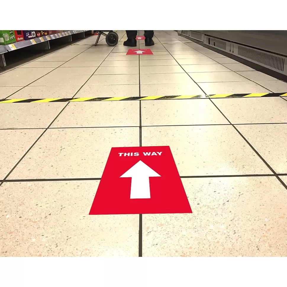 Avery Directional "This Way" Preprinted Floor Decals, 8" x 10.5", Red/White, 5/Pack (83091) Flash Sale
