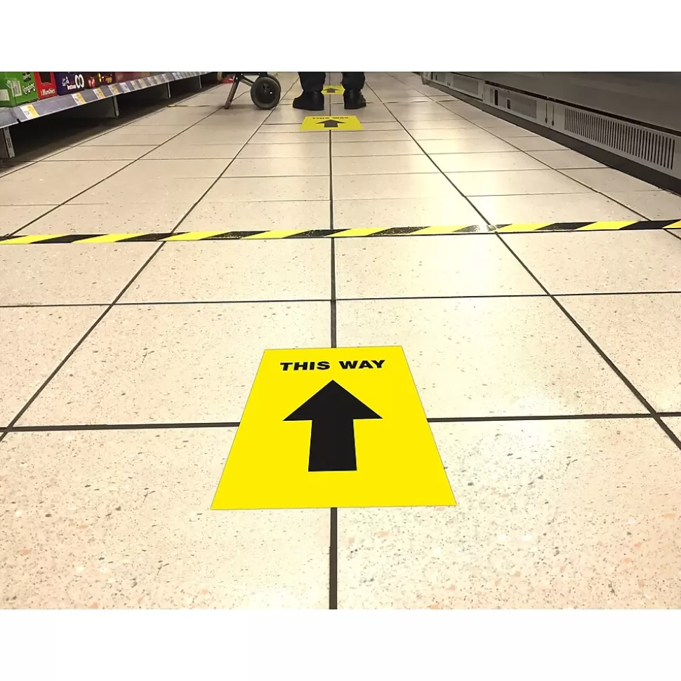 Avery Directional "This Way" Preprinted Floor Decals, 8" x 10.5", Yellow/Black, 5/Pack (83022) Cheap