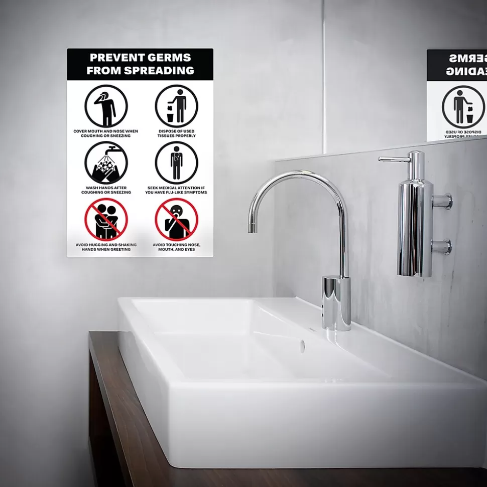 Avery Surface Safe "Prevent Germs from Spreading" Preprinted Wall Decals, 7" x 10", White/Black, 5/Pack (83174) New