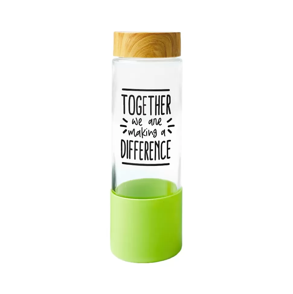 Baudville "Making a Difference" Glass Water Bottle, 22 oz., Green/Bamboo (139570331) Sale