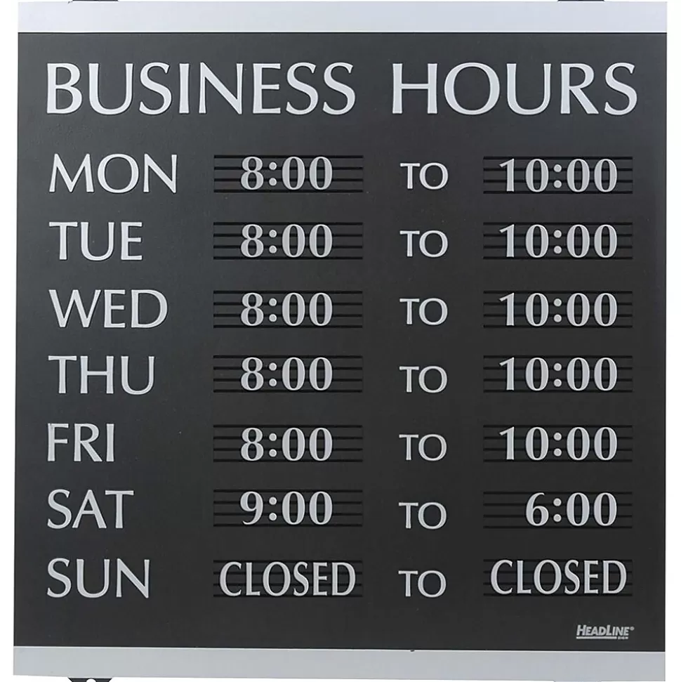 Headline Business Hours Sign, 14x13", Black/Silver, Caution Sign Cheap