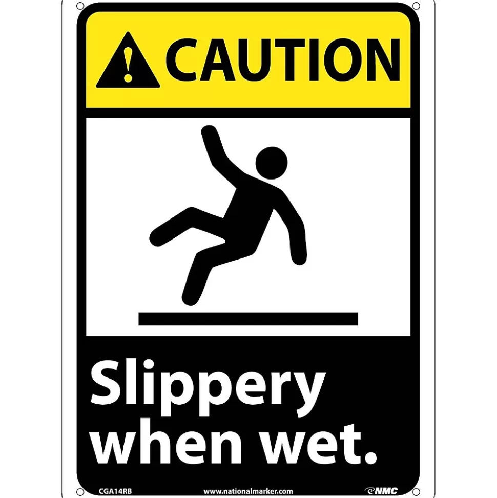 National Marker Caution Signs; Slippery When Wet (W/Graphic), 14X10, Rigid Plastic Cheap