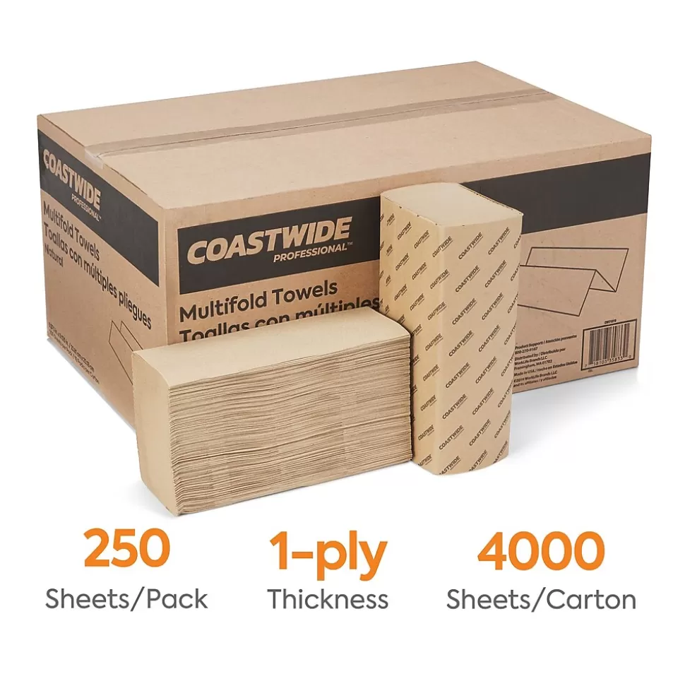 Coastwide Professional ™ Multifold Paper Towels, 1-ply, 250 Sheets/Pack, 16 Packs/Carton (CW21819) Store