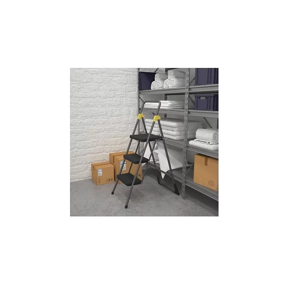 Cosco Commercial 3-Step Folding Stool, 300 lb Capacity, Gray (CSC11839GGO) Sale