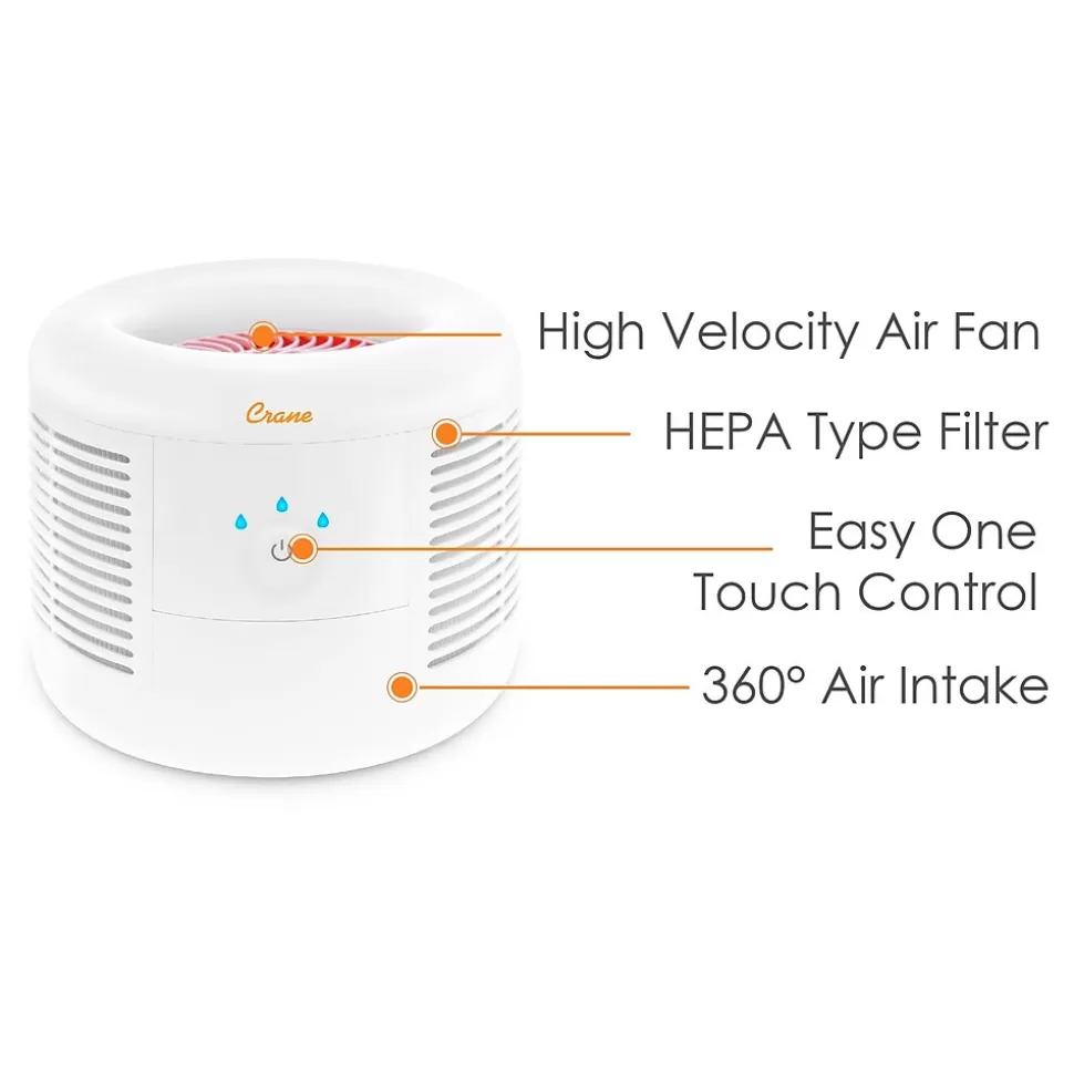 Crane HEPA Tabletop Air Purifier, 3-Speed, White (EE-7002AIR) Sale