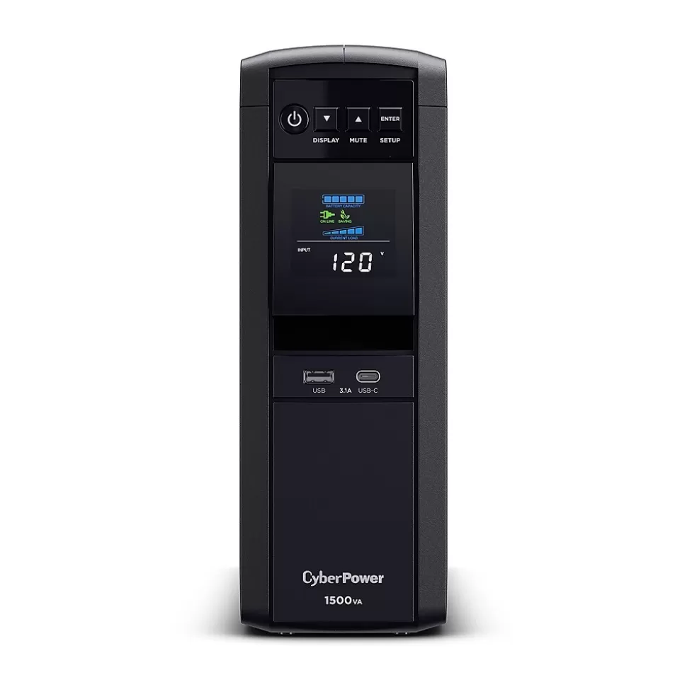 CyberPower PFC Sinewave 1500VA UPS, 12-Outlets, Black (CP1500PFCLCD) Outlet