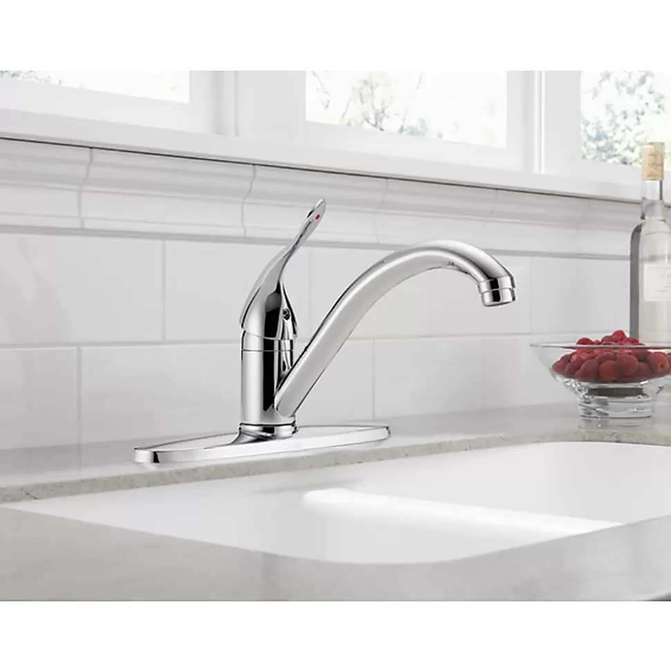 Delta Commercial HDF Single Handle Kitchen Faucet, Chrome (100LF-HDF) Hot