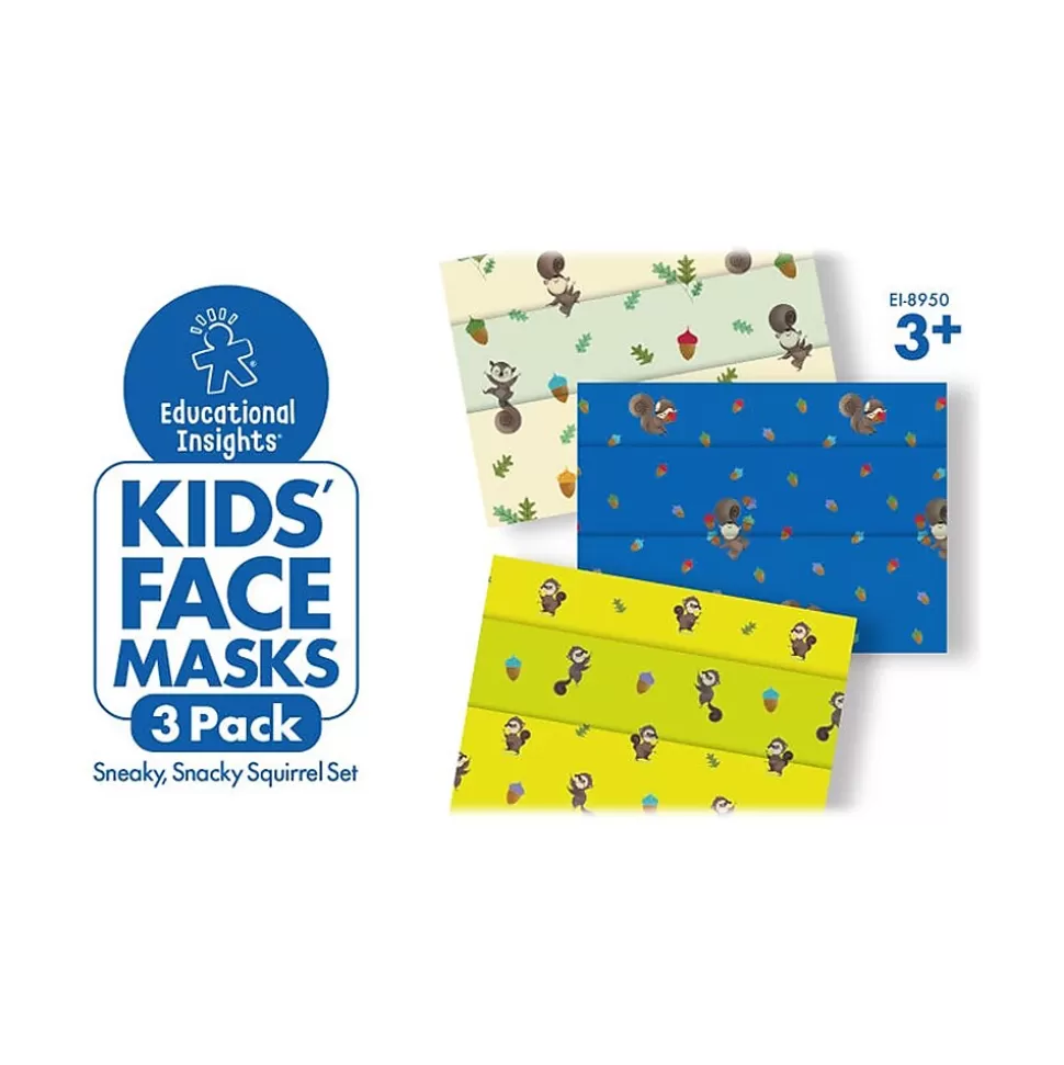 Educational Insights Educaitonal Insights Sneaky, Snacky Squirrel Reusable Cloth Face Mask, Kids, White/Blue/Yellow, 3/Pack (8950) Hot