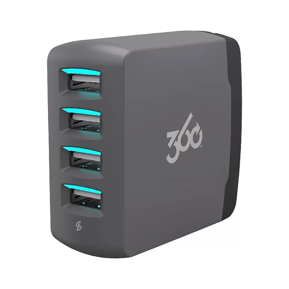 360 Electrical Vivid 8.0 4-Outlet Wall Charger, Gray (360542) New