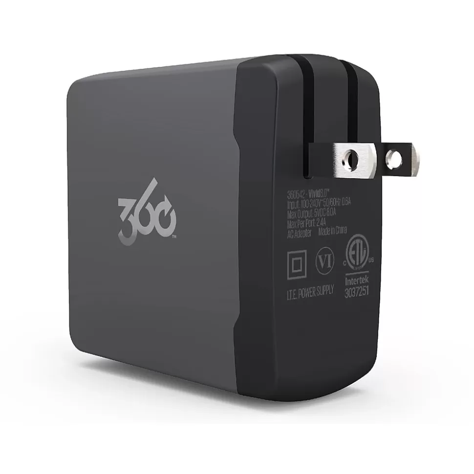 360 Electrical Vivid 8.0 4-Outlet Wall Charger, Gray (360542) New