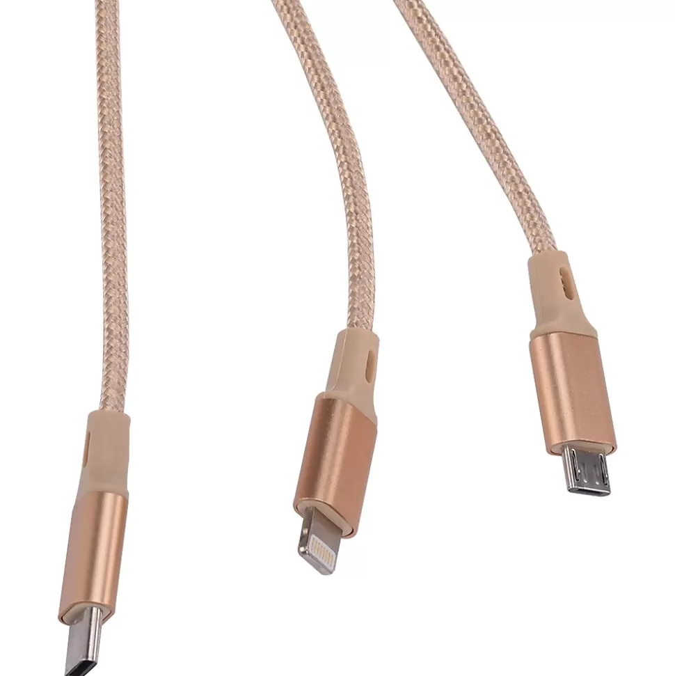 Ellie Los Angeles ELLIE ROSE Gold Nylon 3-in-1 Charging Cable, 6 Feet (3CBL-0058) Fashion