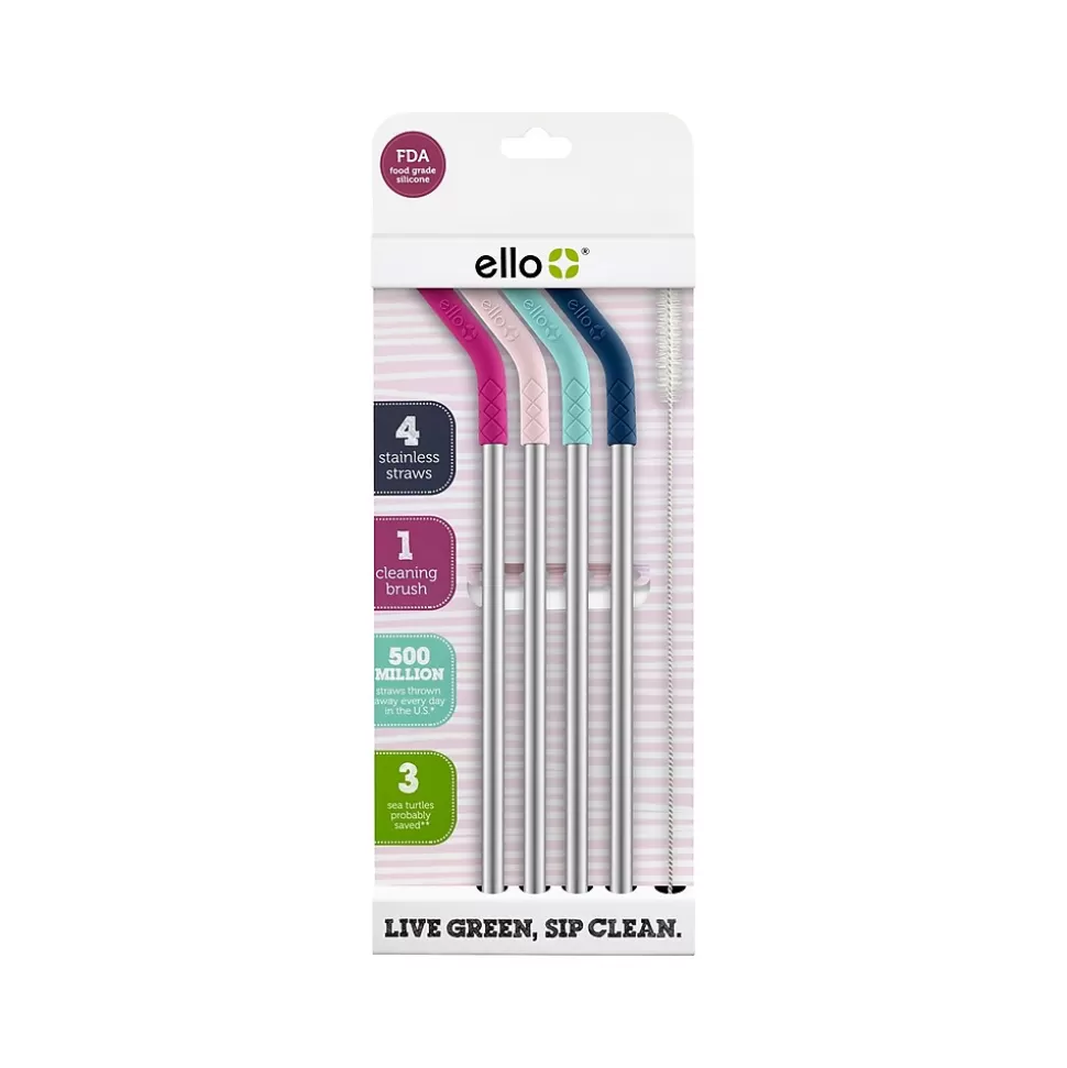 ello June Breeze Stainless Steel Straws, 9.75"L, 4/Pack (499-4289-914-24) Flash Sale