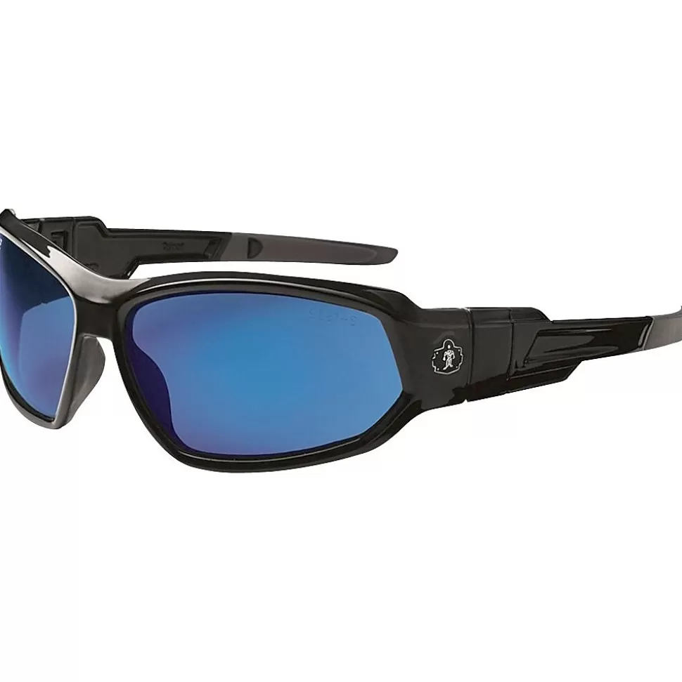 Ergodyne Skullerz® Loki Safety Glasses, Black/Blue Mirror, Anti-Scratch/Fog Clearance