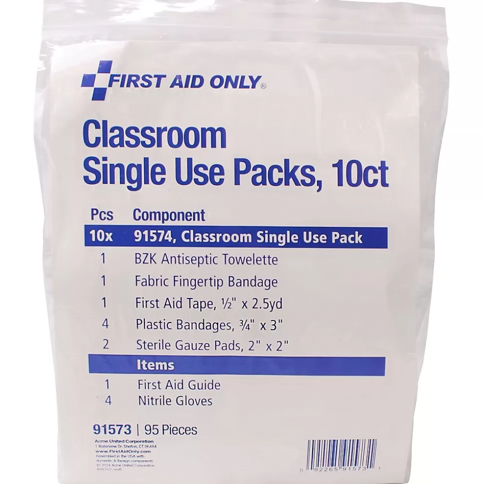 First Aid Only Classroom Single Use Kits,95 Pieces, 12 Packs/Carton (91573) New