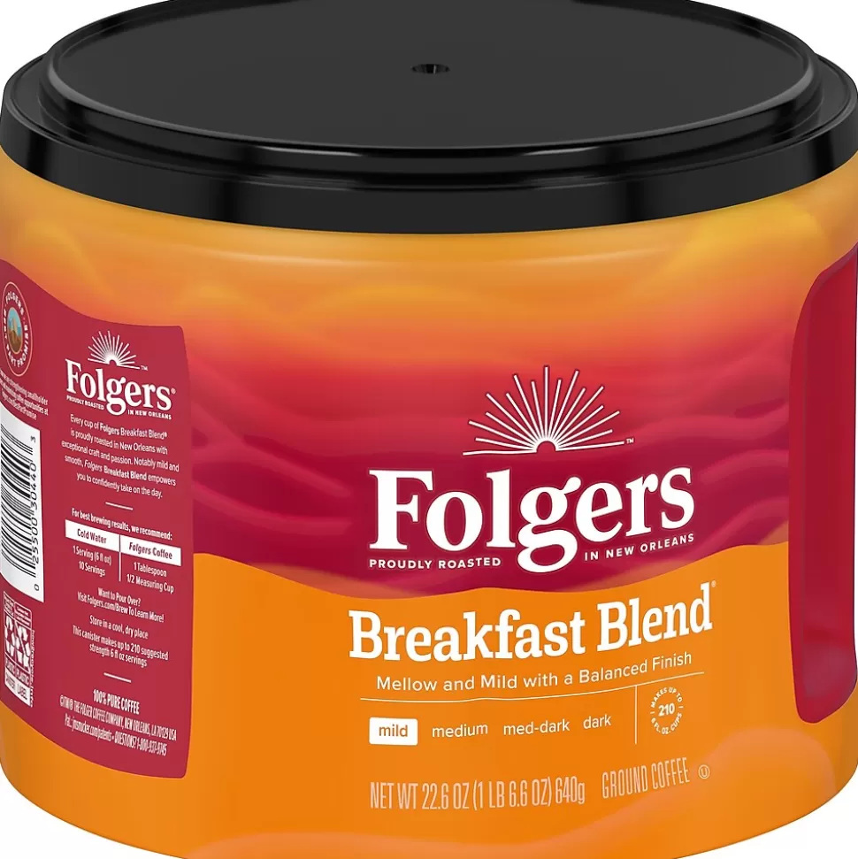 Folgers Breakfast Blend Ground Coffee, Light Roast, 22.6 oz. (2550020529) New