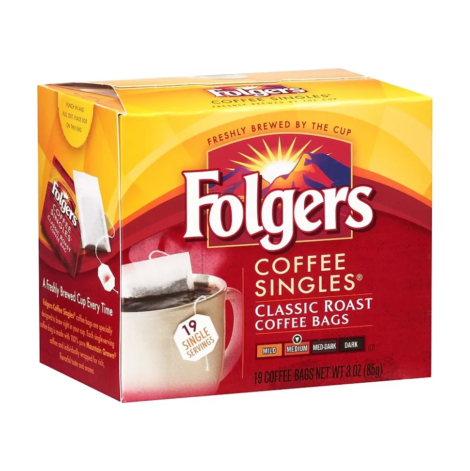 Folgers Coffee Singles Classic Roast Bags, Medium Roast, 19/Box (29764) Sale