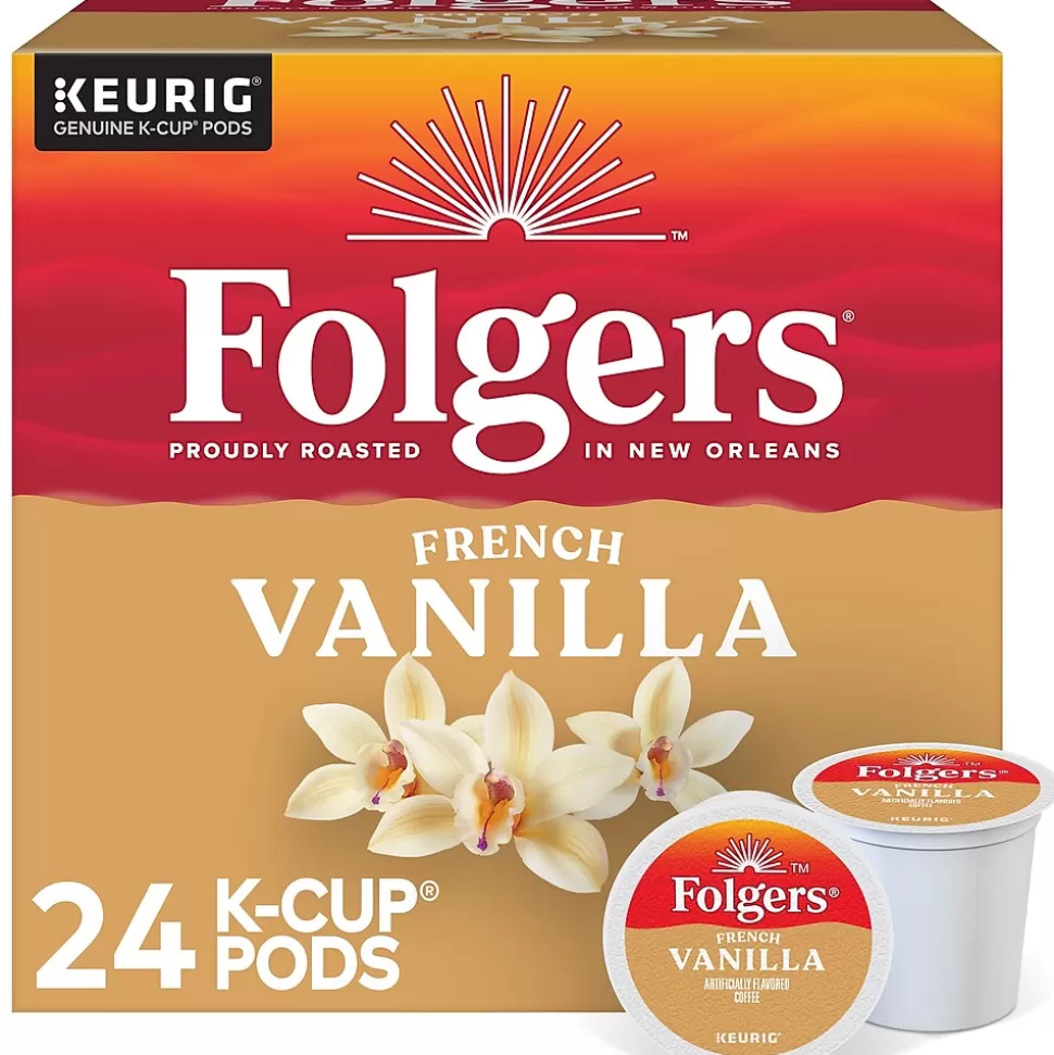 Folgers French Vanilla Coffee, Medium Roast, 0.31 oz. Keurig® K-Cup® Pods, 24/Box (6661) Store