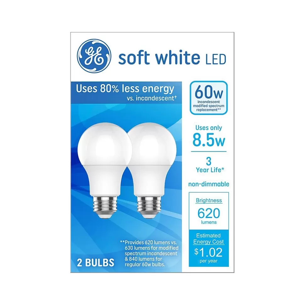 GE Basic 8.5 Watt Soft White LED neral-Purpose Bulb, 2/Pack (93131320) Flash Sale