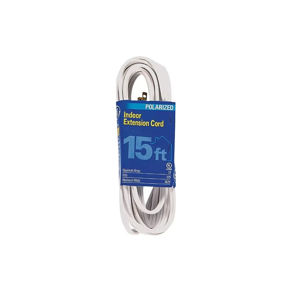 GE Polarized 15' Extension Cord, 3-Outlet, White (51962) Discount