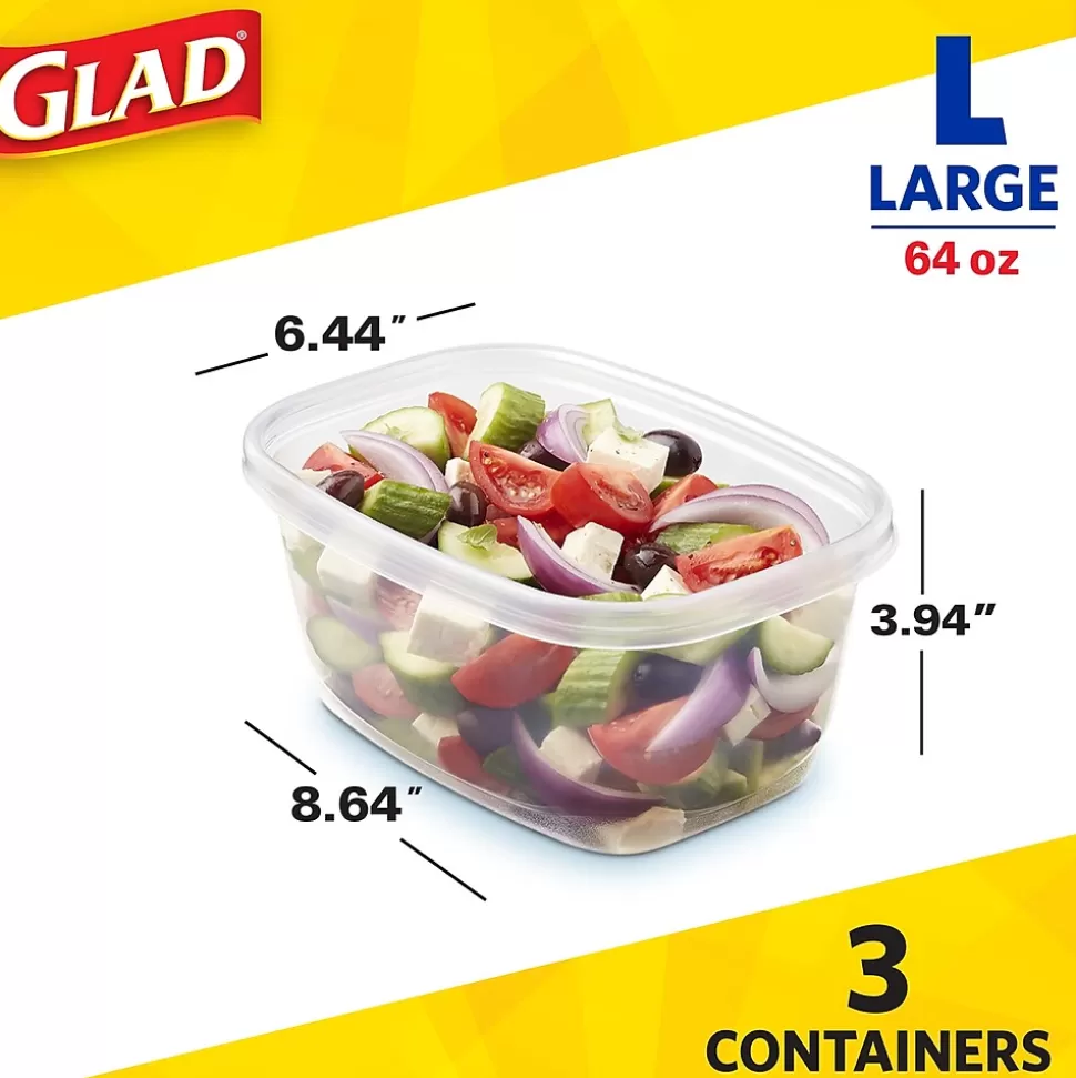 Glad ® Deep Dish Containers, 64 Oz., 3/Pack (70045) Sale