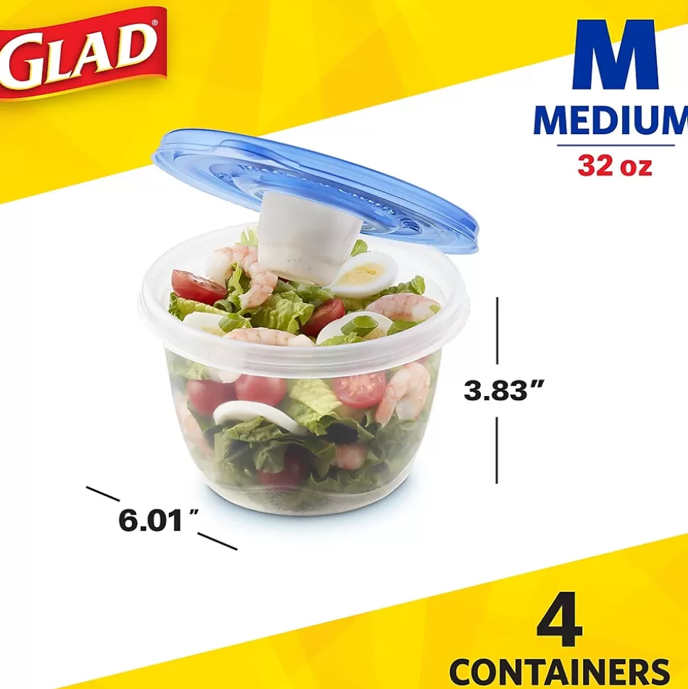 Glad ® To Go Lunch Containers, 32 Oz., 4/Pack (78404) Hot