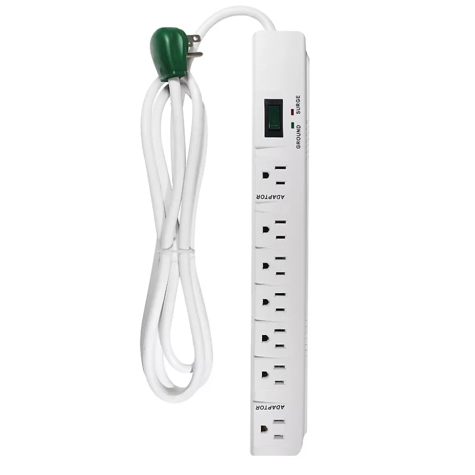 GoGreen Power 6' Metal Surge Protector, 7 Outlets, White (GG-17636) Outlet