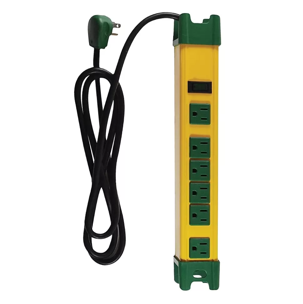 GoGreen Power 6' Metal Surge Protector, 6 Outlets, Yellow/Green (GG-26114) Sale