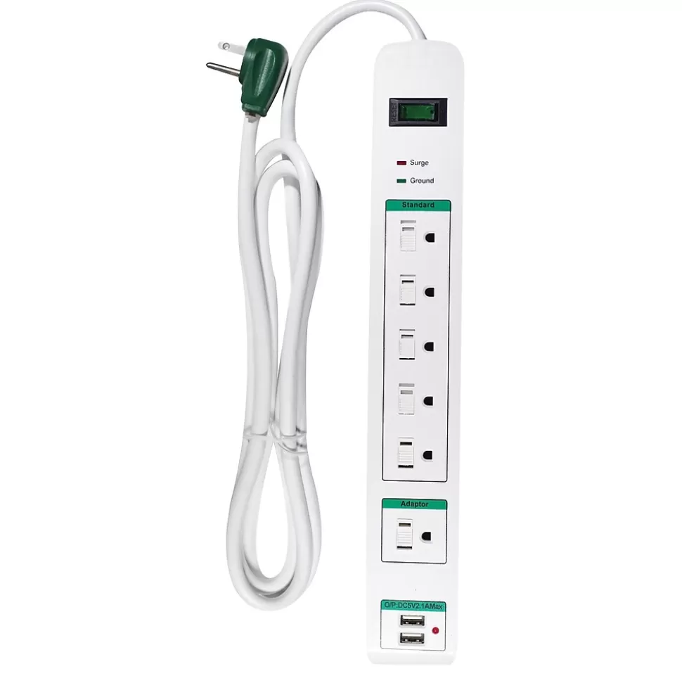 GoGreen Power 6' Surge Protector, 6 Outlet, White (GG-16326USB) Cheap