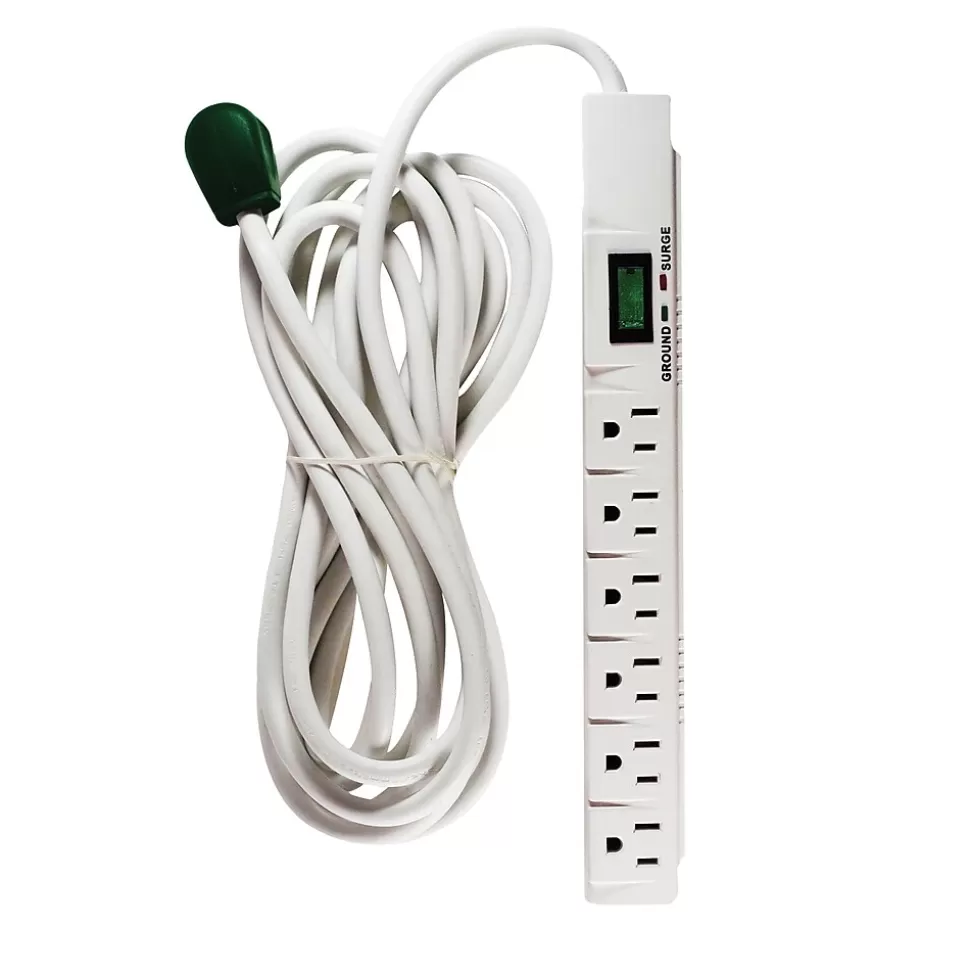 GoGreen Power 15' Surge Protector, 6 Outlets, White (GG-16315-15) Online