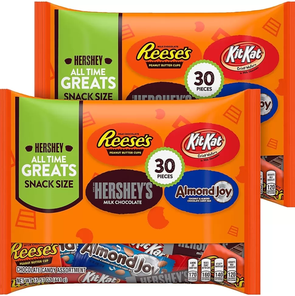 Hershey's All Time Greats 30 Pc. Snack Size Assortment Pack, 15.92 Oz., 2/Pack (246-01148) New