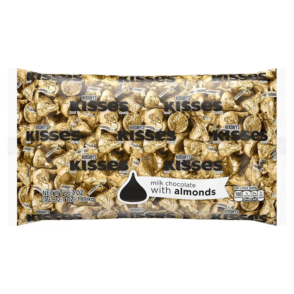 KISSES HERSHEY'S Gold Foil Milk Chocolate with Almonds Pieces, 66.7 oz., 400/Bag (HEC62083) Best Sale