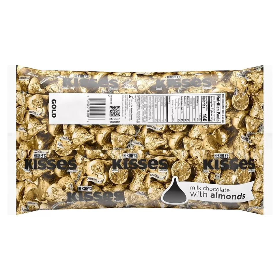 KISSES HERSHEY'S Gold Foil Milk Chocolate with Almonds Pieces, 66.7 oz., 400/Bag (HEC62083) Best Sale