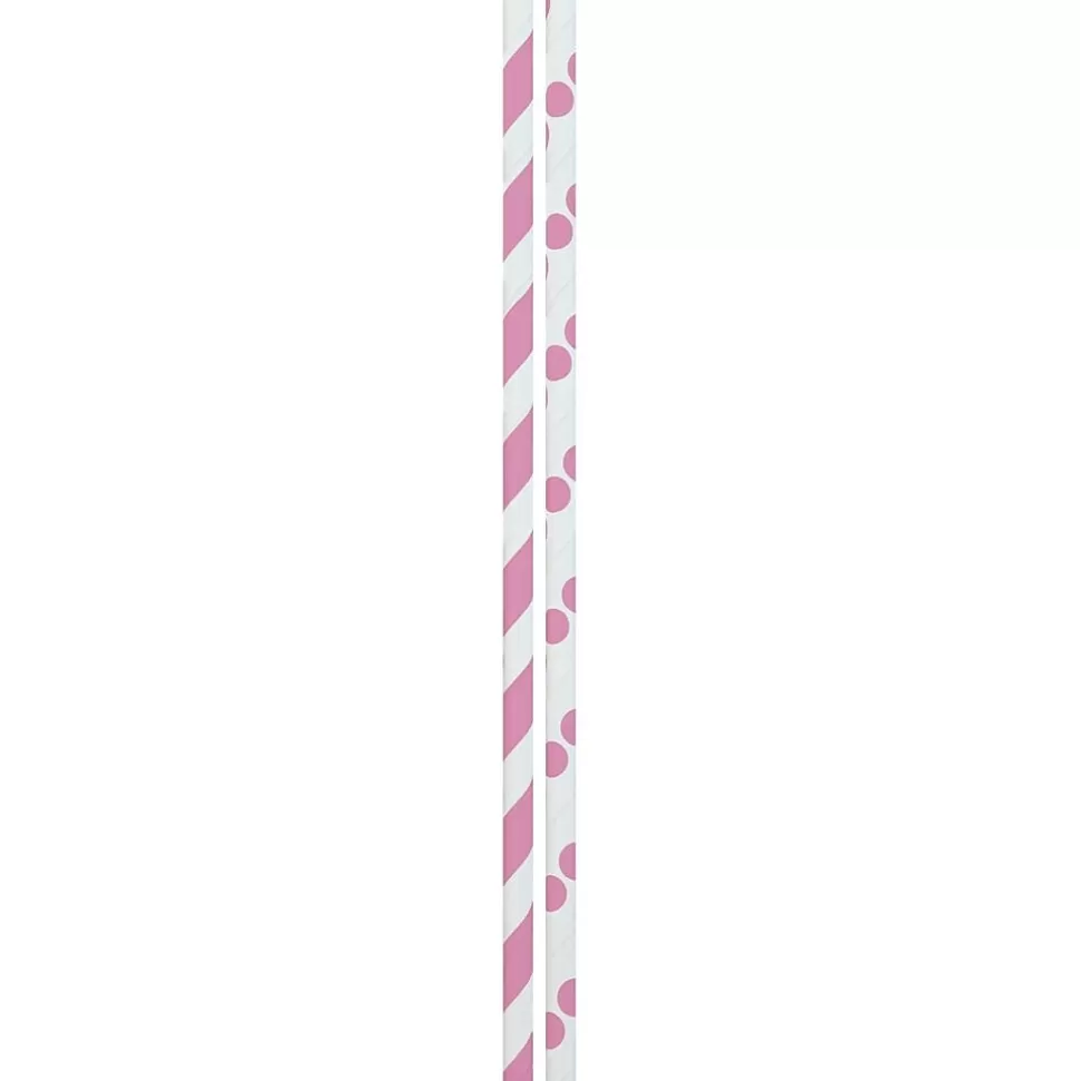 JAM Paper ® Color Paper Straws, 7 3/4 x 1/4, Pink Stripes and Dots, 24/Pack (52662006970) New