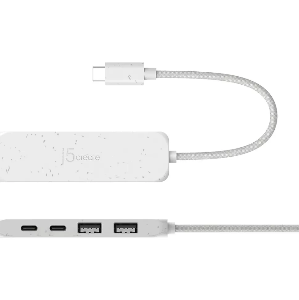 j5create Eco-Friendly 4-Port USB-C Hub, Pure White (JCH342EW) Fashion