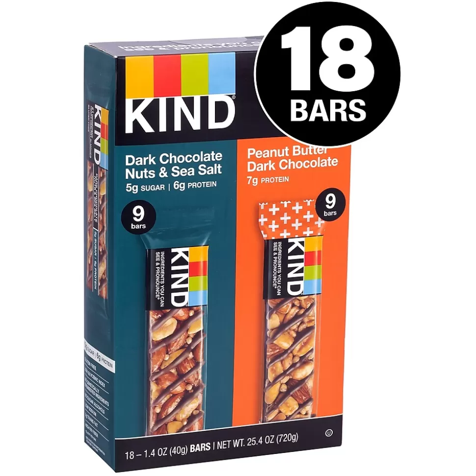 KIND Dark Chocolate Nuts & Sea Salt and Peanut Butter Dark Chocolate Variety Pack, 1.4 oz, 18/Pack (220-02414) New