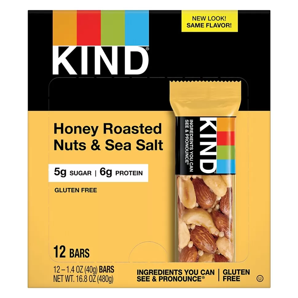 KIND Gluten Free Honey Roasted Nuts & Sea Salt Nut Bars, 1.4 oz, 12 Bars/Box (PHW19990) Discount