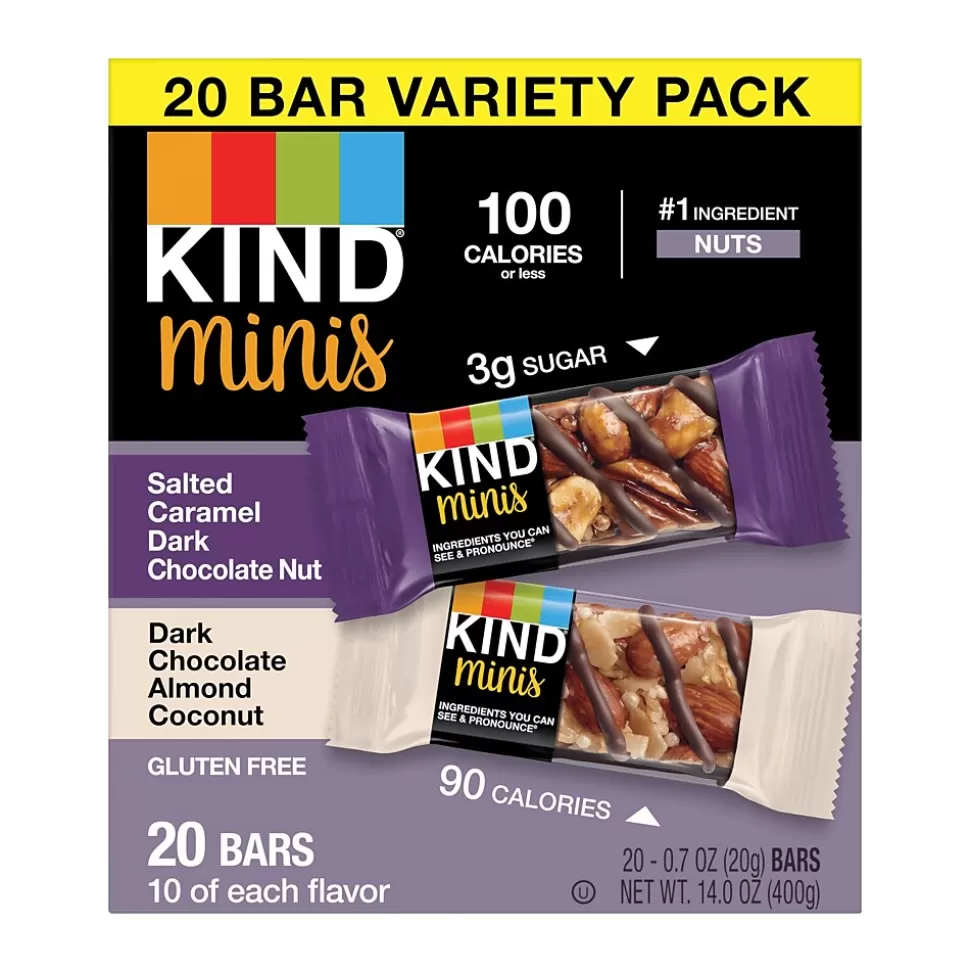 KIND Minis Bars, Salted Caramel Dark Chocolate Nut/Dark Chocolate Almond Coconut, 0.7 Oz., 20/Pack (27970) Best Sale