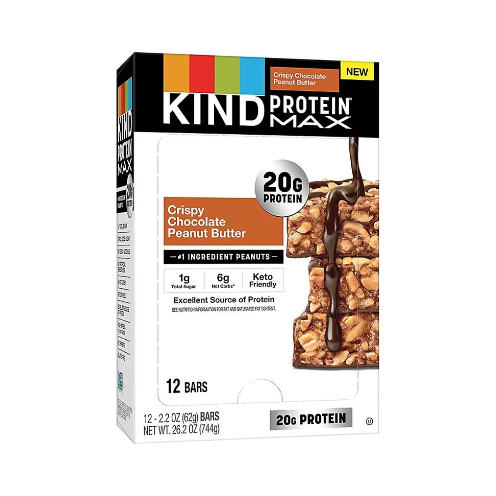 KIND Protein MAX Gluten Free Crispy Chocolate Peanut Butter Protein Bar, 2.2 oz., 12 Bars/Box (43470) Outlet