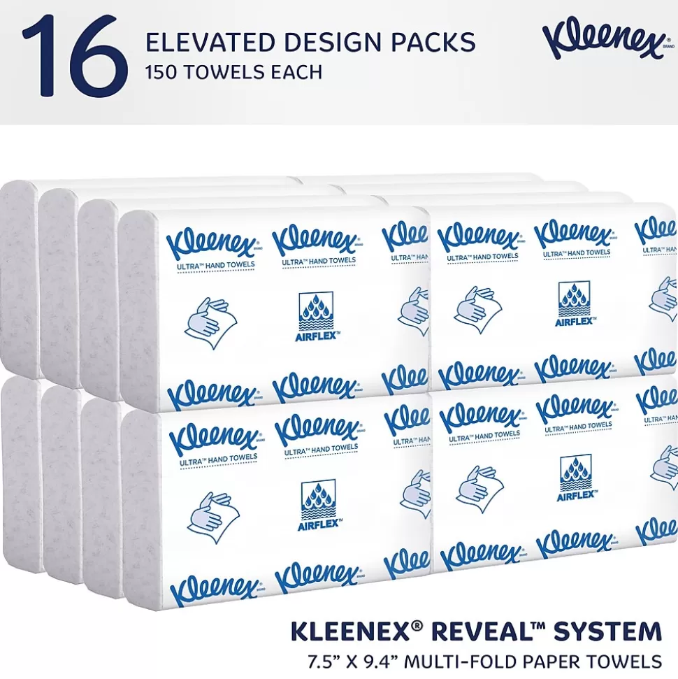 Kleenex Reveal Multifold Paper Towels, 2-Ply, White, 150 Sheets/Pack, 16 Packs/Carton (46321) Discount